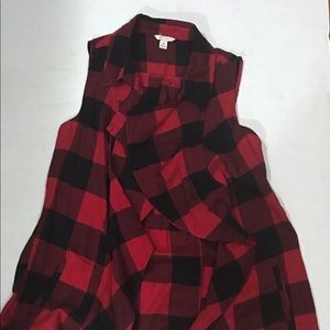 Cato Red Black Buffalo Plaid Open Vest Sz M
